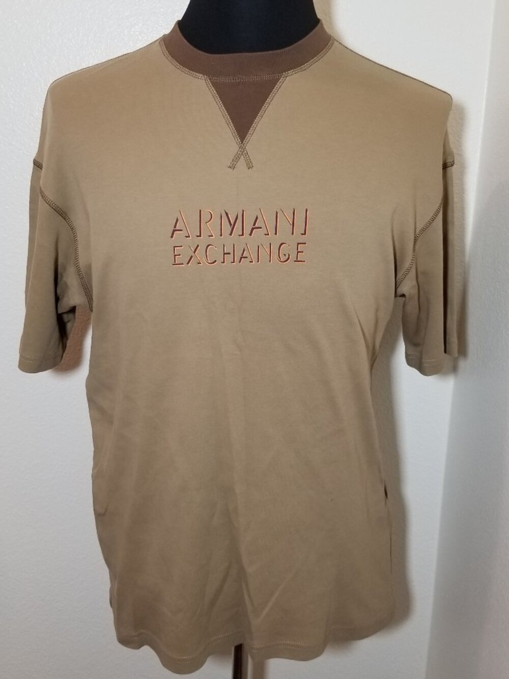 Armani Exchange AX Mens Small Tan Short Sleeve Shirt Luxury Minimalist Classic